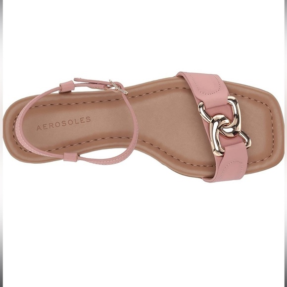 Aerosoles YOYÓ pink leather flat sandals Sz 10 gold tone chain link detailing - Picture 5 of 12